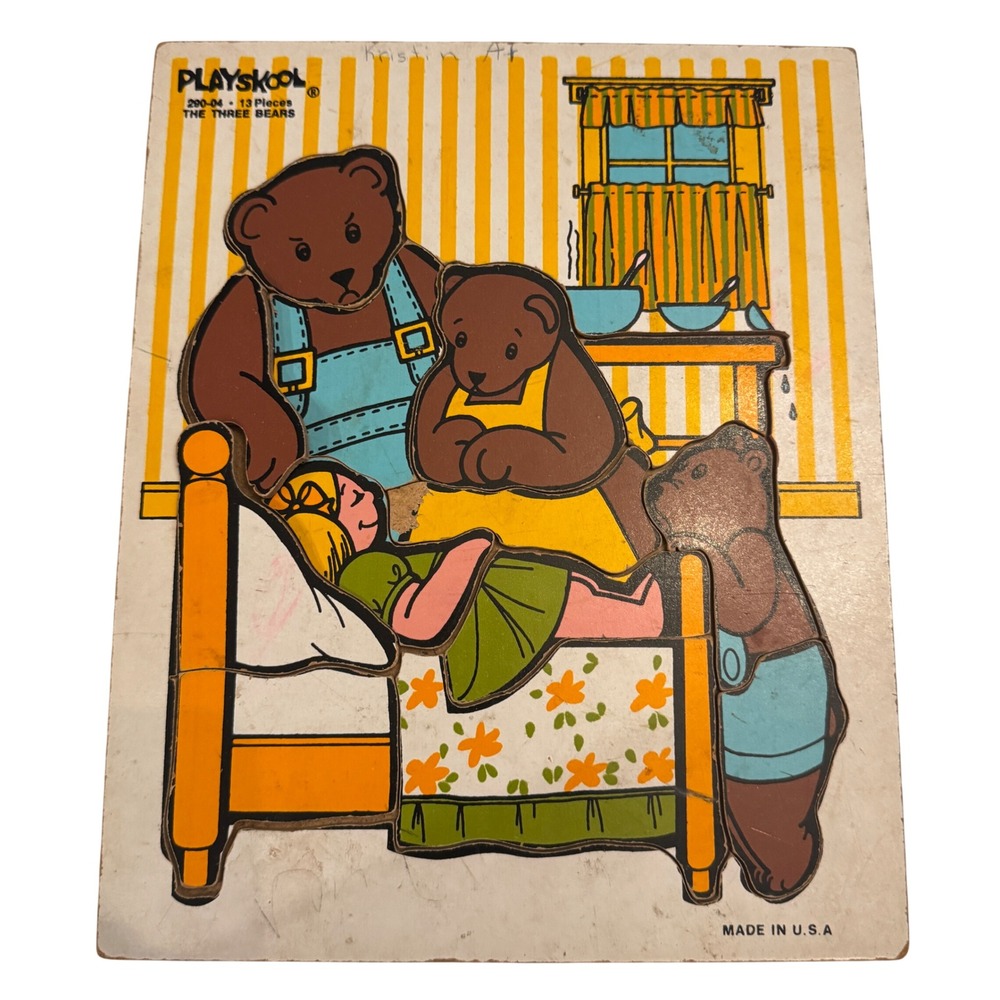 Playskool The Three‎ Bears Wooden Peg Puzzle 13 Pieces 200-04 Made in USA